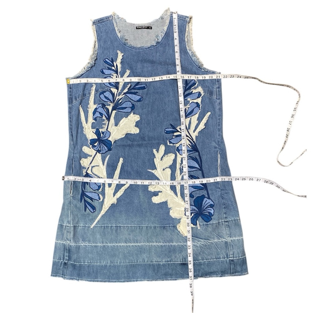 Anthropologie Dor Dor Couture Denim Dress Floral Applique Fray Sleeveless XLarge - Picture 16 of 16